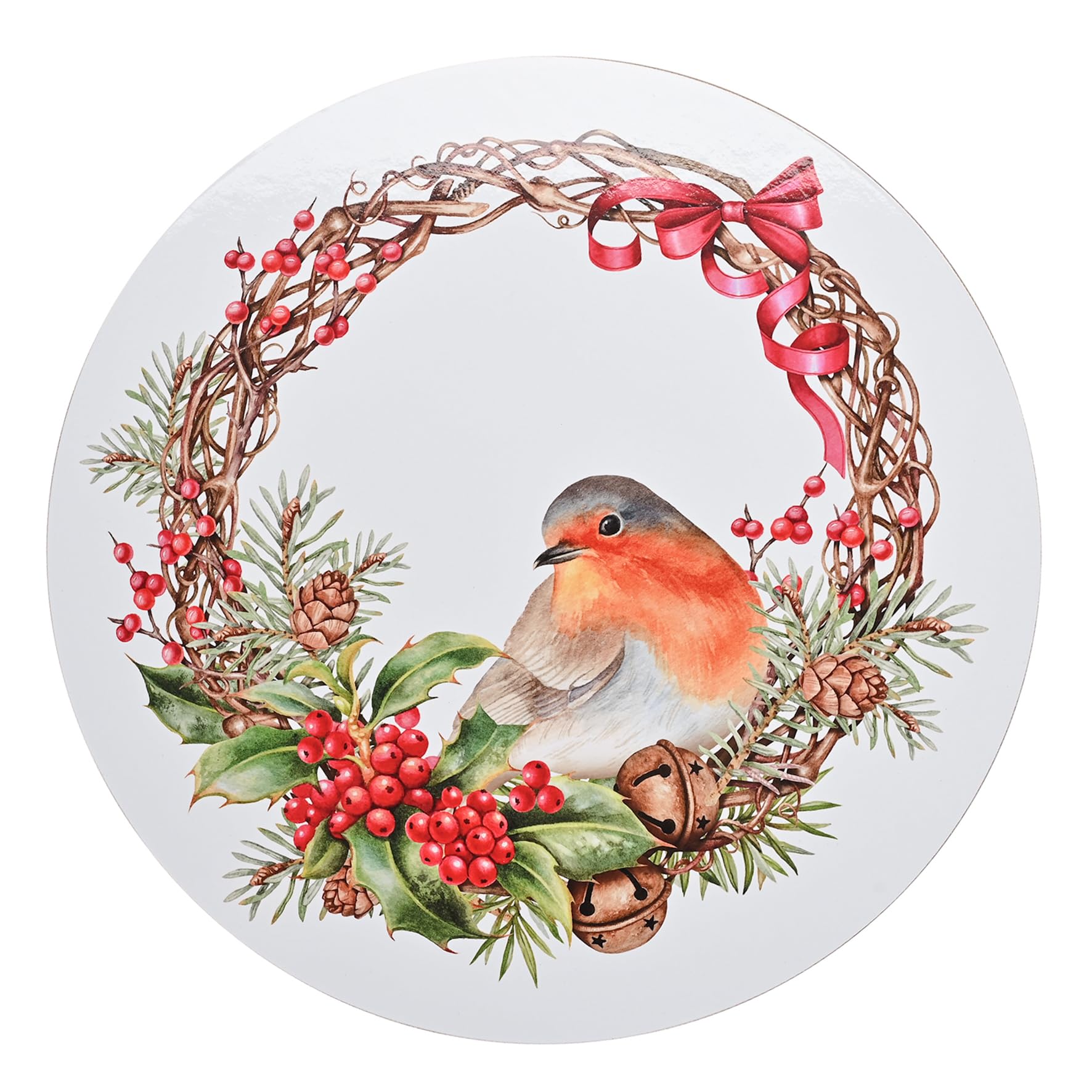 Christmas Robin Placemats Set of 4 Round Cork Back 29cm Festive Tableware