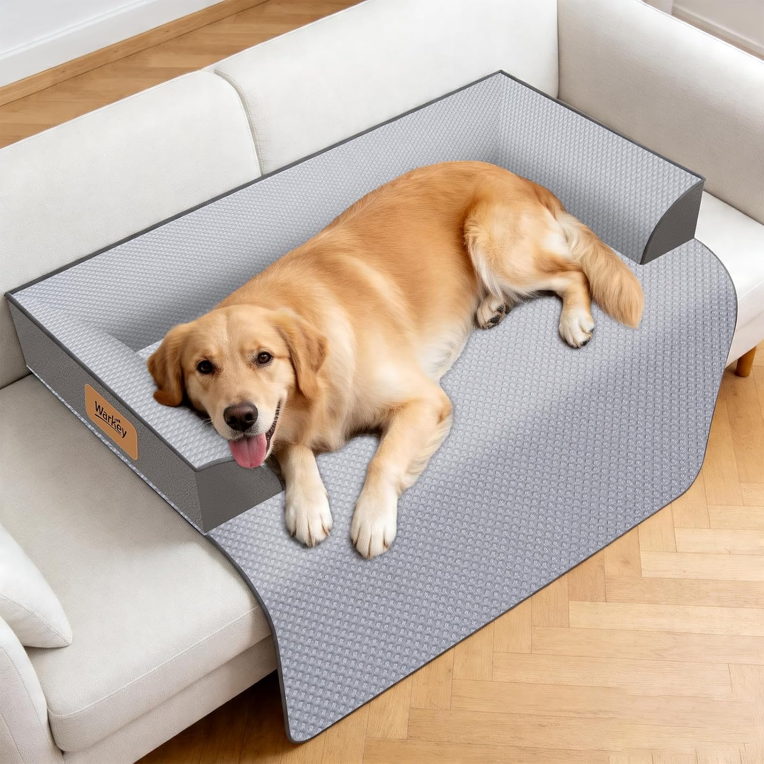 Medium Dog Bed for Couch, Cooling Orthopedic Dog Bed, Removable Washable Cover, Waterproof Lining, Non-Slip Bottom, Dog Sofa Bed with Extended Mat, Size: 35.1"*31"*4.9"