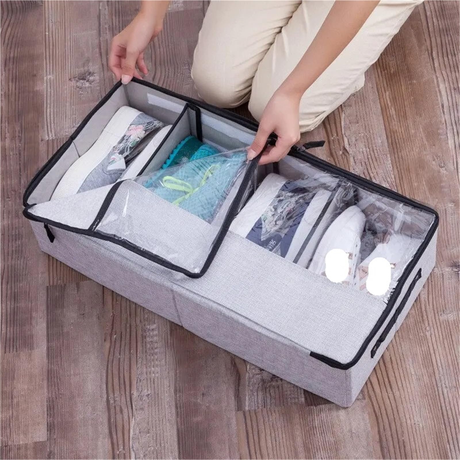 Organizzatore Di Scarpe Sotto Il Letto Scatola for scarpe in tessuto di cotone e lino da 1 pezzo, scatola portaoggetti pieghevole multifunzionale, scatola portaoggetti sotto il letto Per Risparmiare S