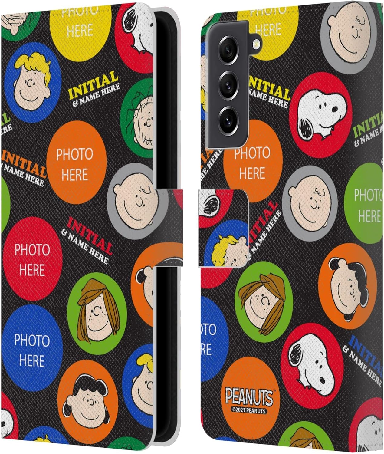 Head Case Designs Officially Licensed Custom Customized Personalized Peanuts Pattern Art Leather Wallet Case Compatible with Samsung Galaxy S21 FE 5G