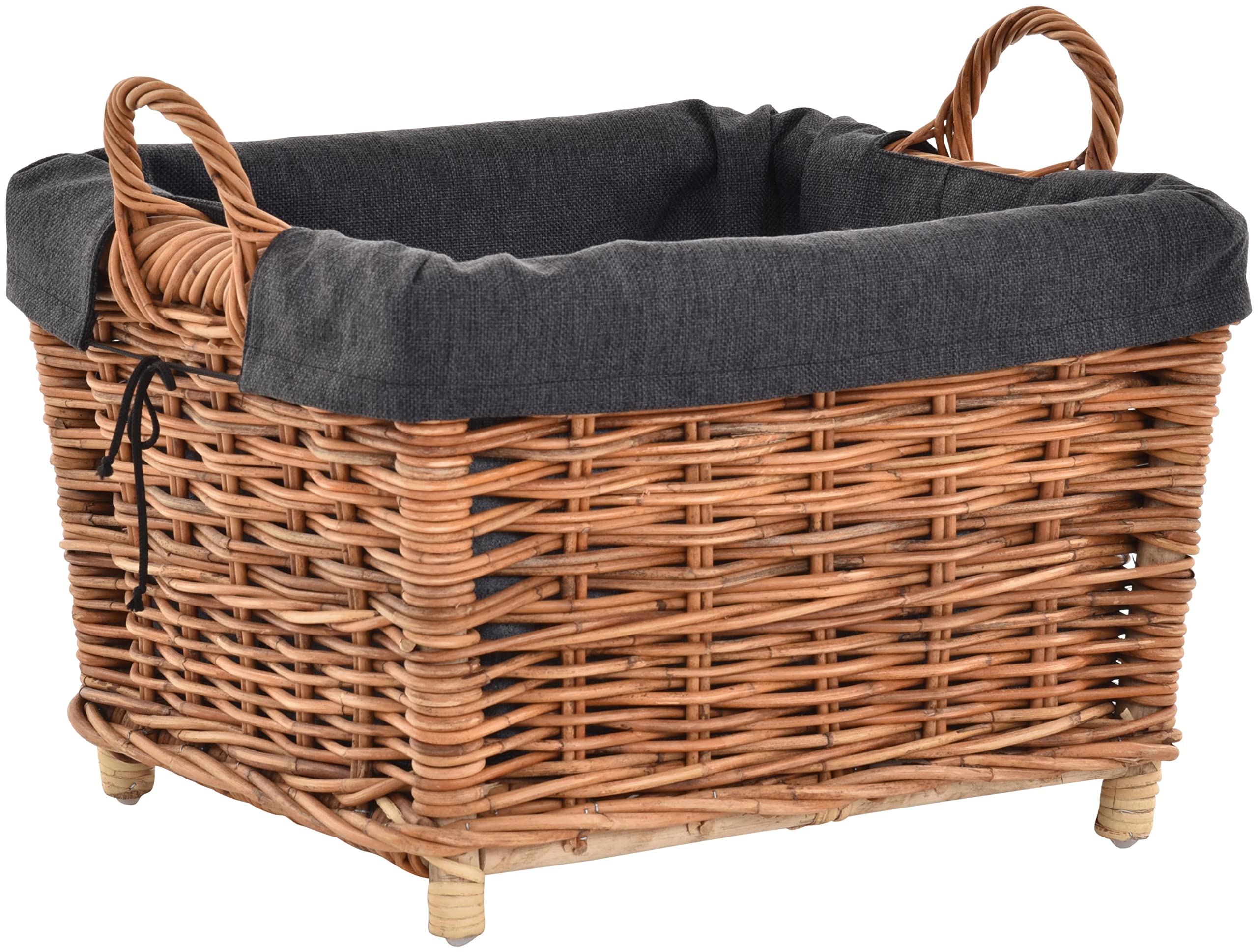 Rattan Kaminholzkorb Flechtkorb mit Inlett Holzkorb Kaminkorb stabil Korb für Holz (klein, Natur)