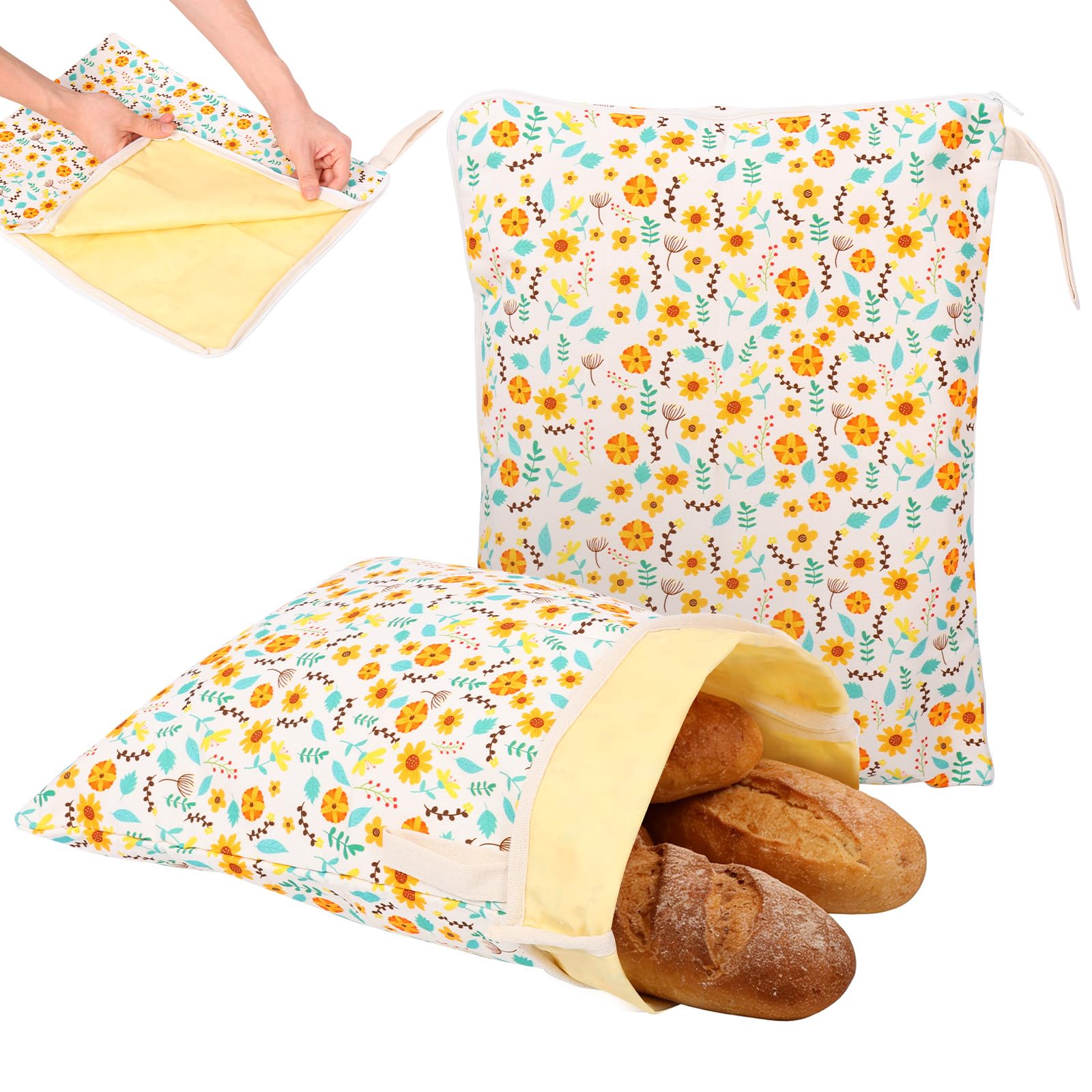 Guijzsltrg Flowers 2Pack Reusable Beeswax Bread Bags For Freezer & Refrigerator 13X17inch Natural Organic Beeswax Sourdough Bread Storage Bags With Zipper Freshness Keeper For Homemade Bakery Essentials