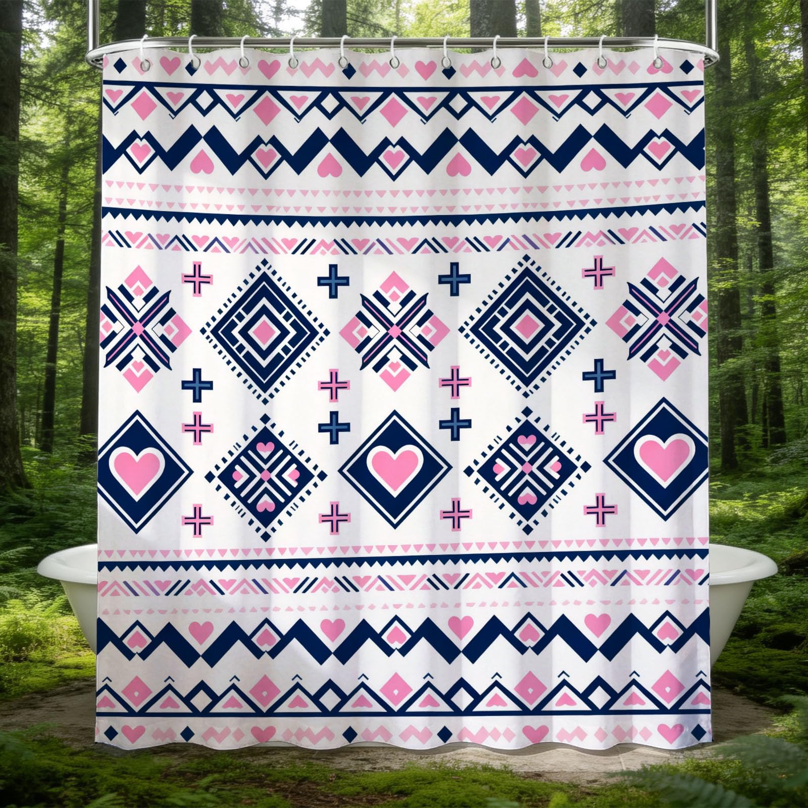 Hongduo 3D Geometric Art Shower Curtain for Stalls Bathtubs Ethnic Exotic Bathroom Decor Shower Curtain Set Polyester Fabric Waterproof 180x200cm/71X79 Inch with Hooks