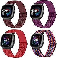Vista 8 de Paquete de 4 bandas elásticas compatibles con Fitbit Versa 4/3 / Sense 2, correas de bucle deportivo de repuesto ajustables de nylon elástico
