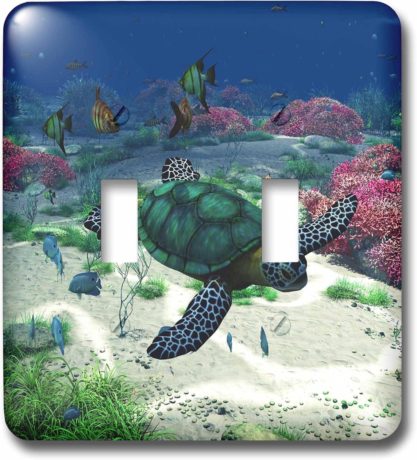3dRose Sea turtle swims through the ocean with tropic fishes corals and more double toggle switch