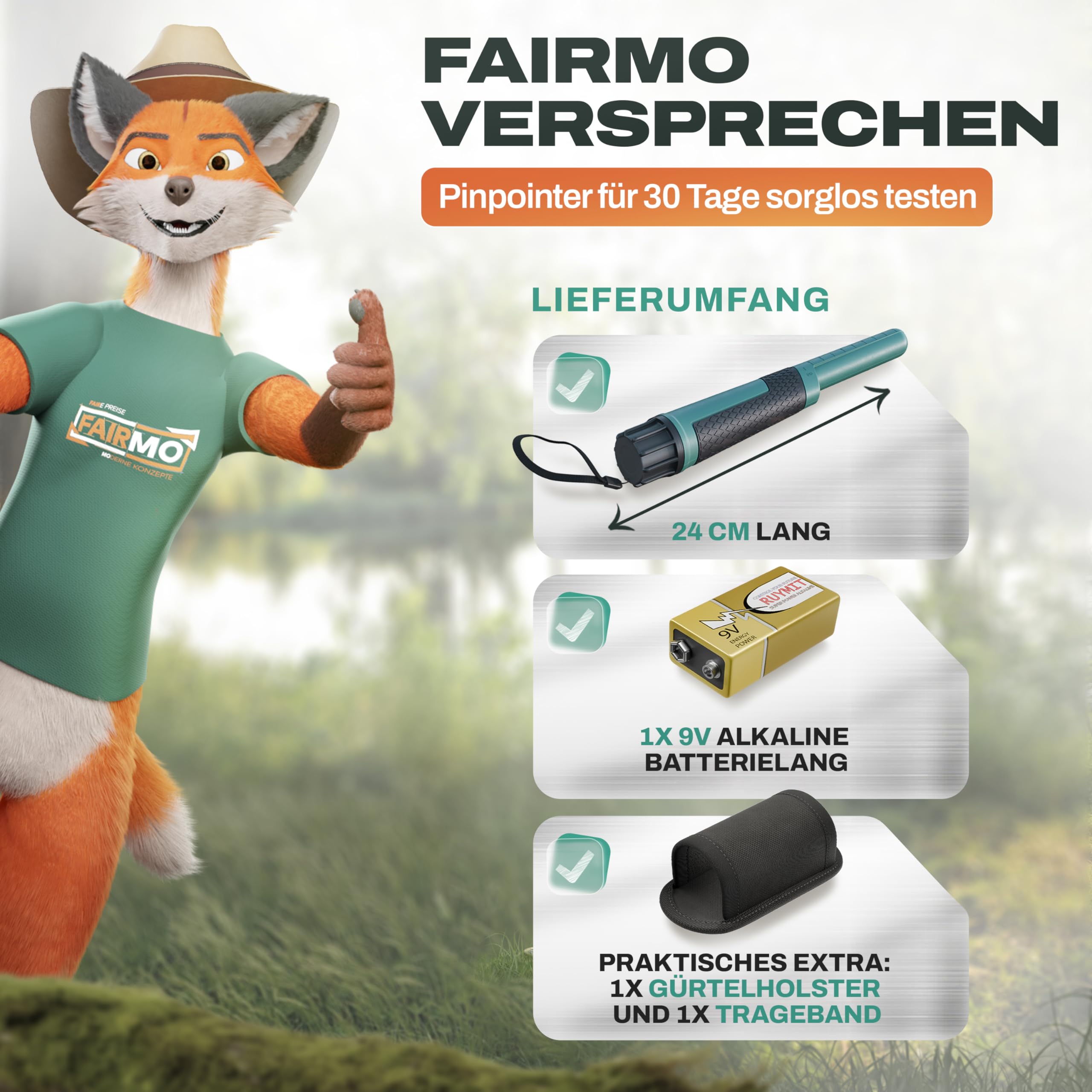 Der wasserdichte Pinpointer von FAIRMO - Metalldetektor Set Zum Suchen von Gold - Metallsucher inkl. LED Licht Unterwasser (wasserdicht) - Metallsuchgerät für Erwachsene und Kinder