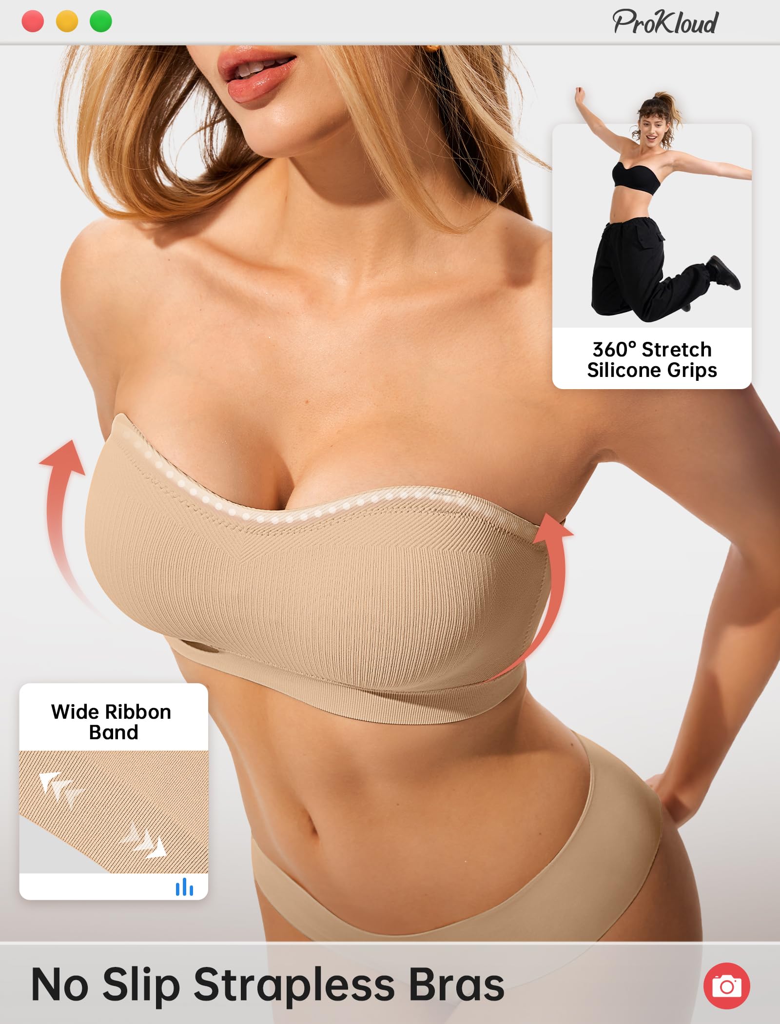 ProKloud Strapless Push Up Bras for Women Wireless Bandeau Bra Non-Slip Silicone Tube Top Padded Convertible Bralette — view 4