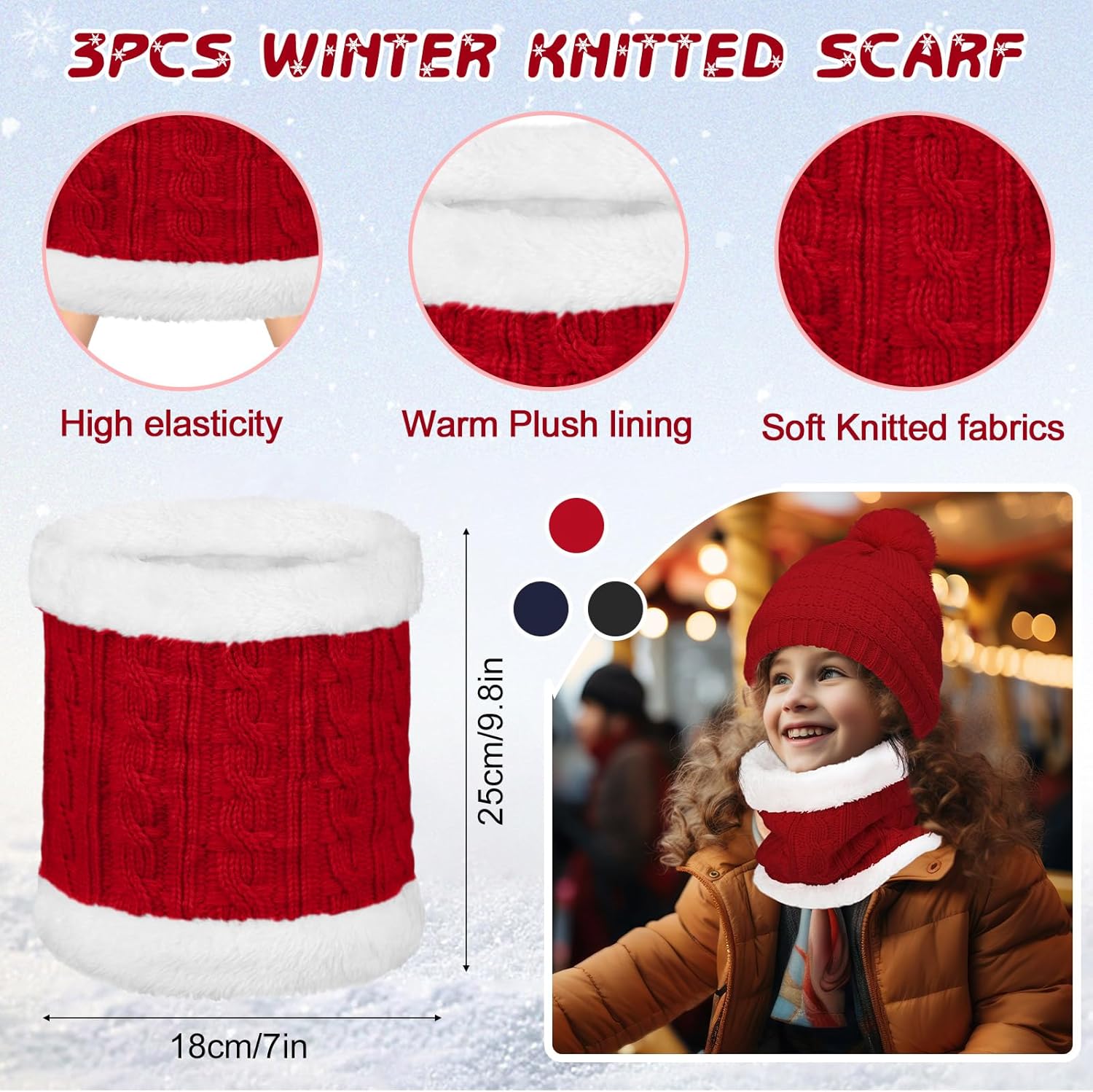 JaGely 9 Pcs Kids Hat Gloves Scarf Winter Set Fleece Knit Lined Warm Beanie Thermal Neck Warmer Mittens for 5-10 Boys Girls - Image 4