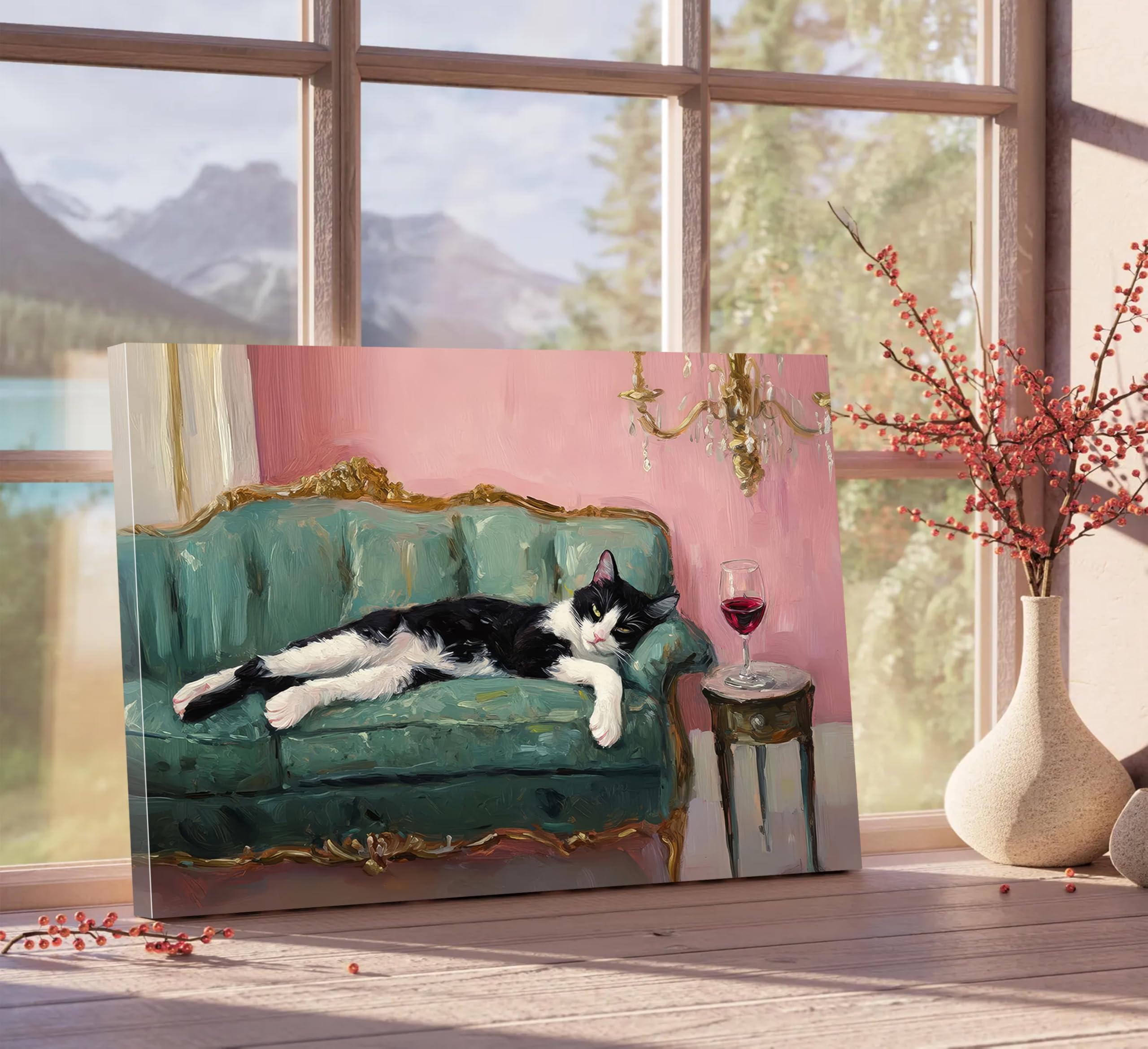 Amazon.com: CCZ Framed Tuxedo Cat With Red Wine Canvas Wall Art