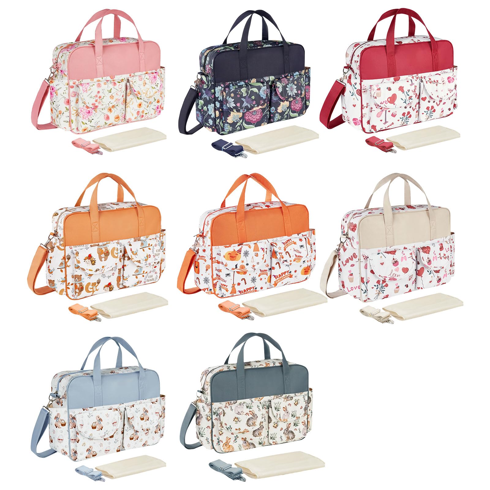 Bolsa de pañales de gran capacidad con correas para cochecito, fácil de viajar, para cambiar pañales, impermeable, con estilo