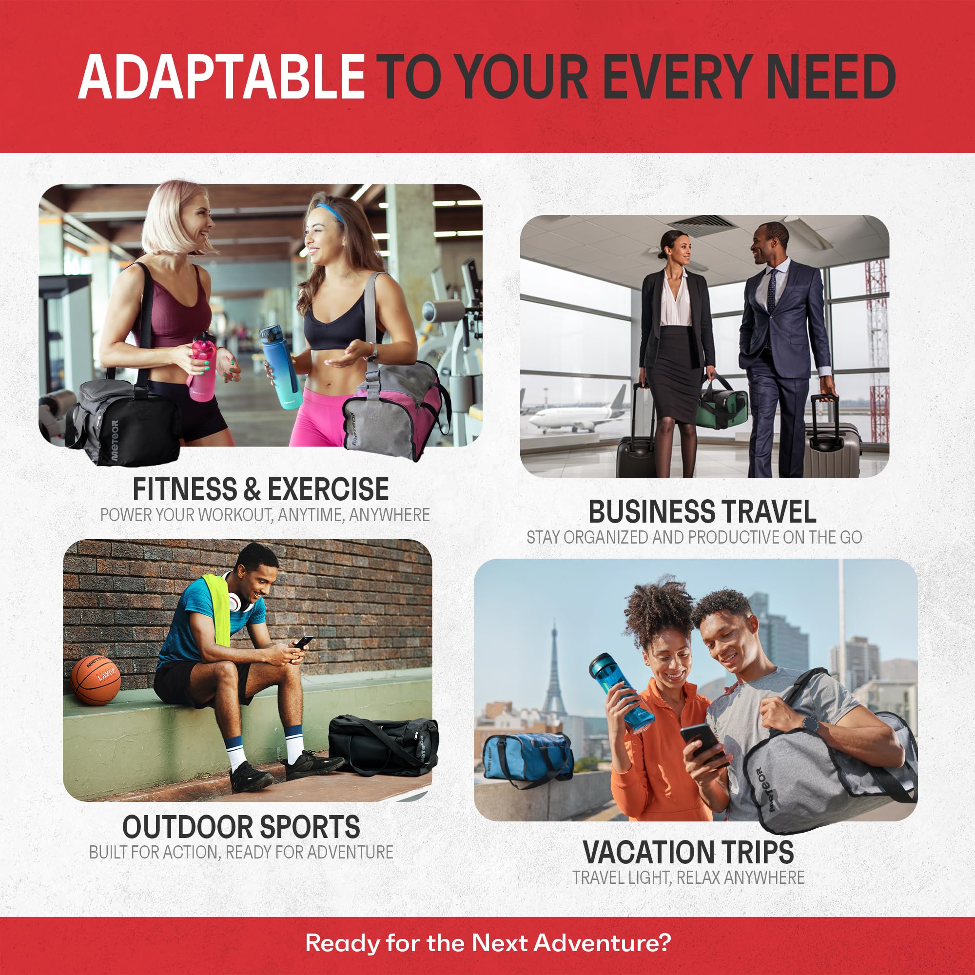 Meteor Borsa Palestra 20 L / 40 L – Borsone Sportivo Uomo Donna, Leggera e Resistente, con Tasca Laterale per Accessori, Ideale per Viaggi e Allenamento