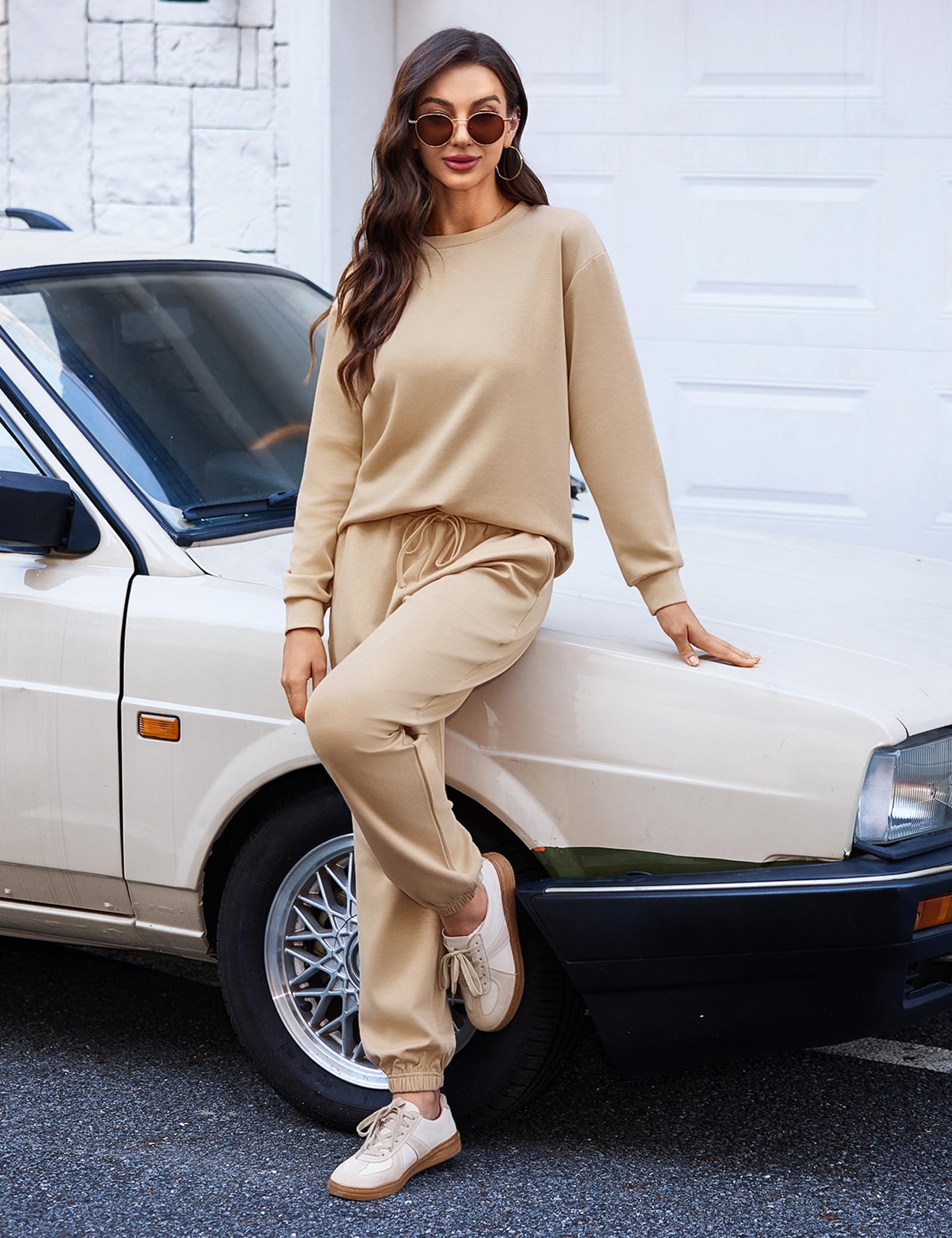 Aottori Survêtement Femme 2 Pièces Manches Longues Coupe Décontractée Hiver | Ensemble coordonné, sweatshirt manches longues avec pantalon assorti, deux pièces à coupe décontractée, adapté à la détente