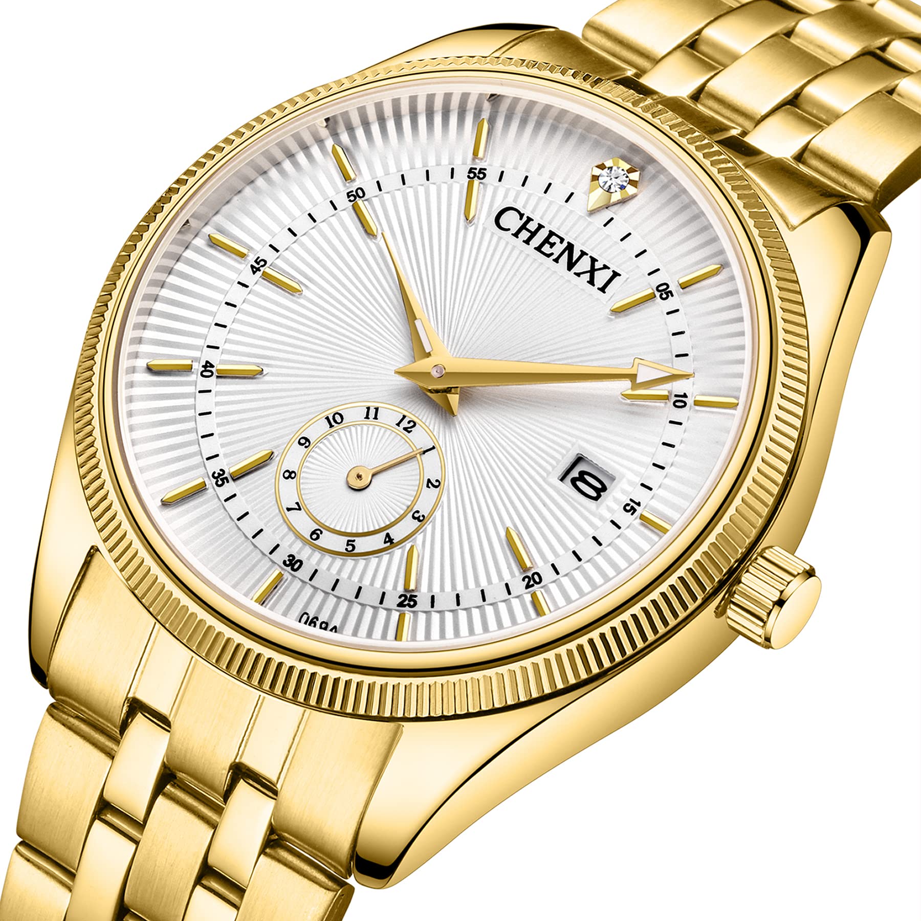 JewelryWe Armbanduhr Herren Damen mit Strass Römische Zahlen Zifferblatt Metallarmband, Quarz Analog Uhr Muttertag Gold Silber