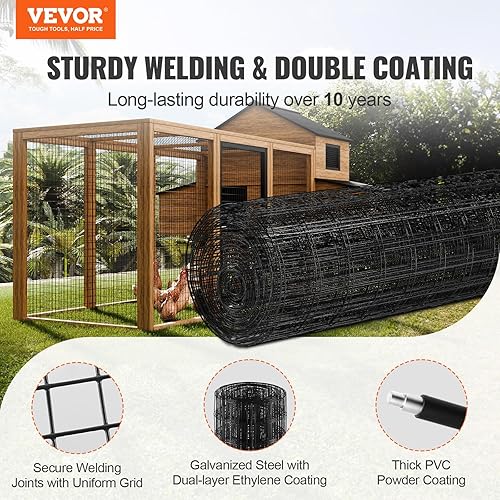 Miniatura 13 de VEVOR Paño de hardware, tamaño de malla de 48 pulgadas x 50 pies y 1 x 1 pulgada, alambre soldado de calibre 16 recubierto de vinilo de acero
