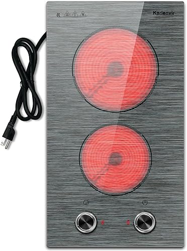 Estufa eléctrica de 2 quemadores, 110 V con enchufe de 2000 W (1400 W+600 W), estufa eléctrica con perilla, 9 niveles de potencia, estufa integrada