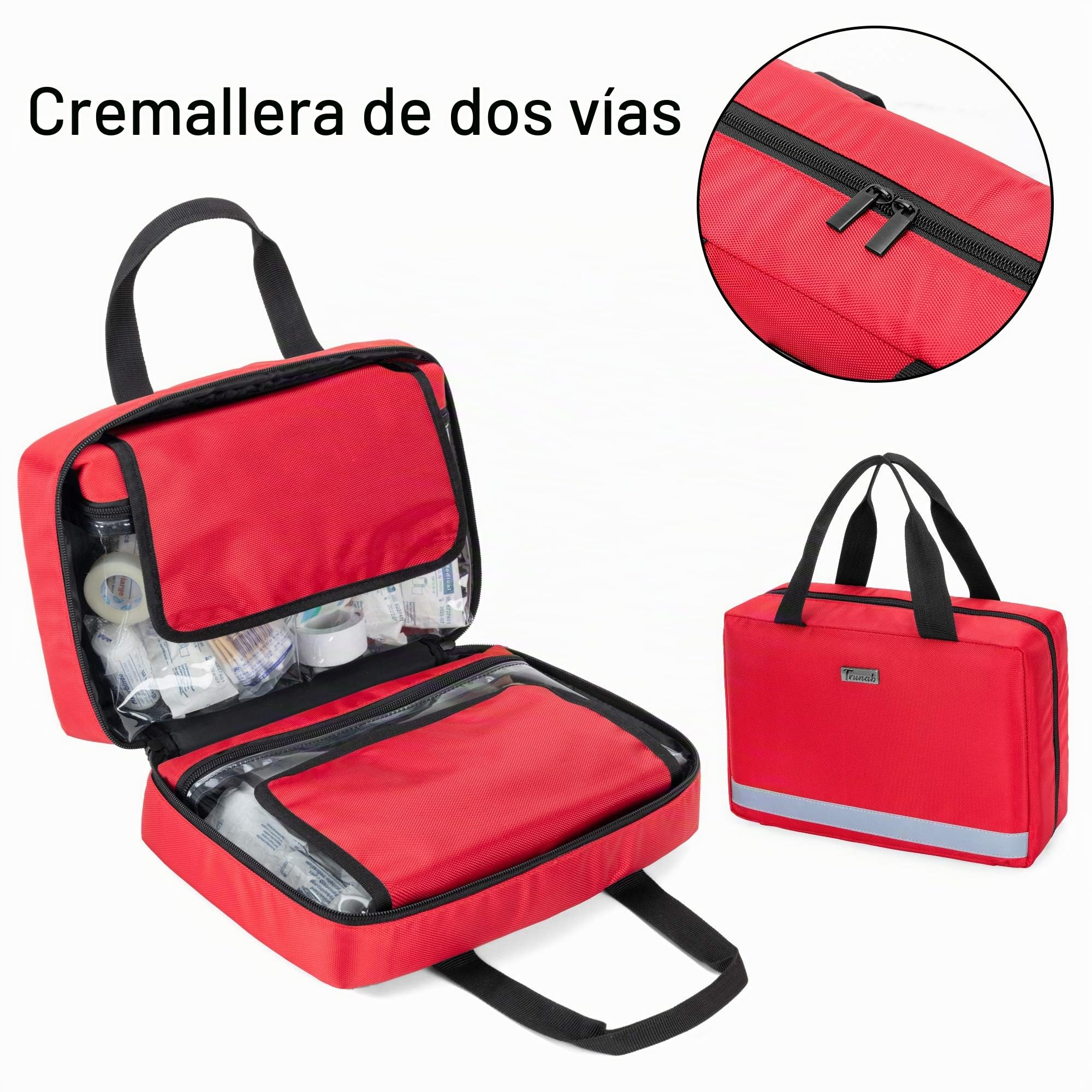Trunab Botiquin de Primeros Auxilios Coche Rojo, Vacío, SÓLO Bolsa Bolsa de Farmacia, Caja Botiquín Casa Profesional para Kit de Emergencia, Ideal para Hogar, Camping, Viajes y Senderismo