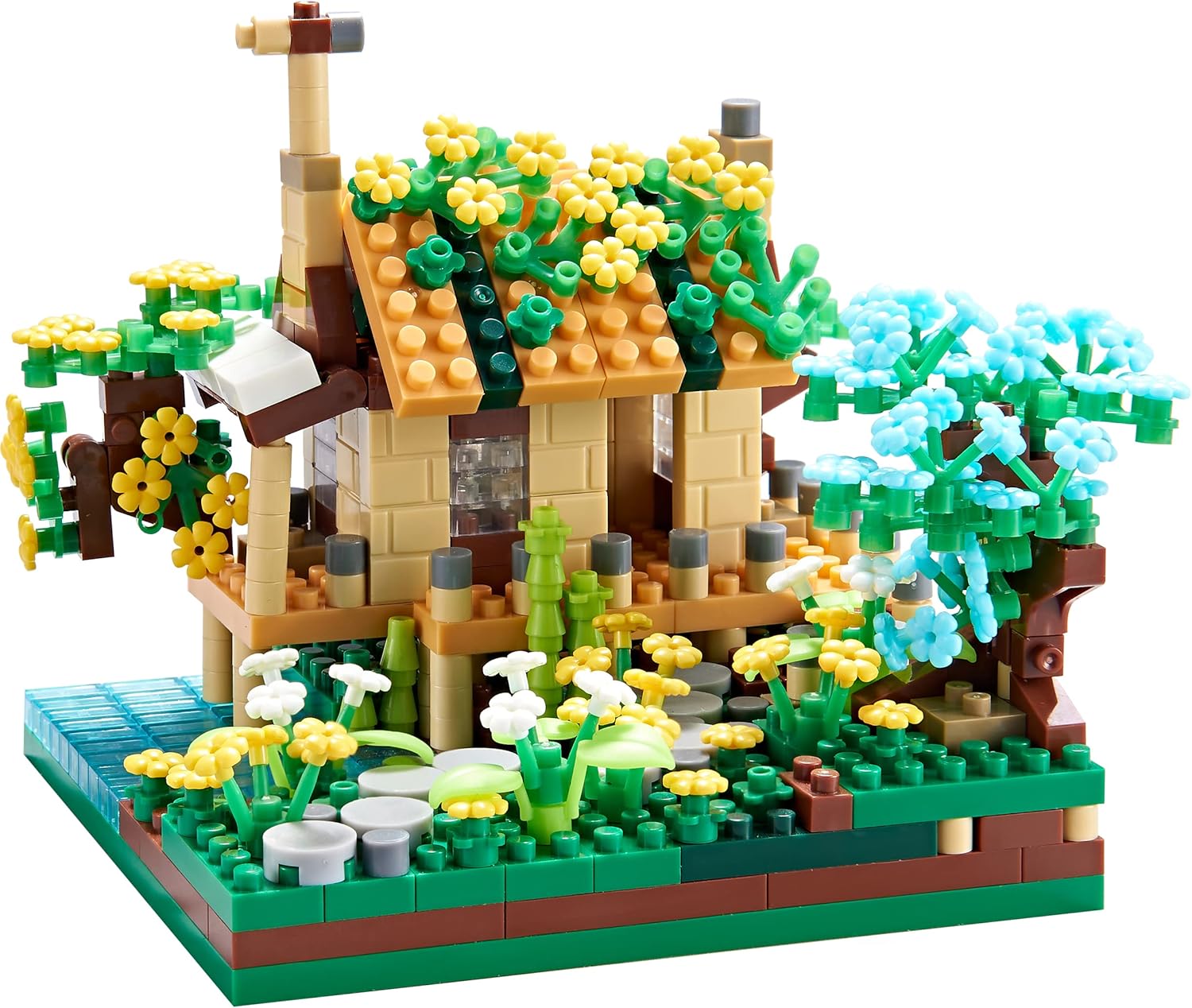 Adults Building Block Set Port Cabin, Tiny Blocks 600 PCS with 2 Figure Architecture House Model for Ages 14 and Up