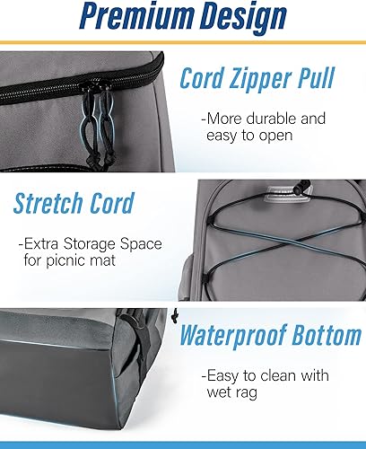 Miniatura 6 de Mochila enfriadora de 40 latas, a prueba de fugas, con aislamiento térmico, gran capacidad para hombres y mujeres, para picnic, campamento, barbacoa