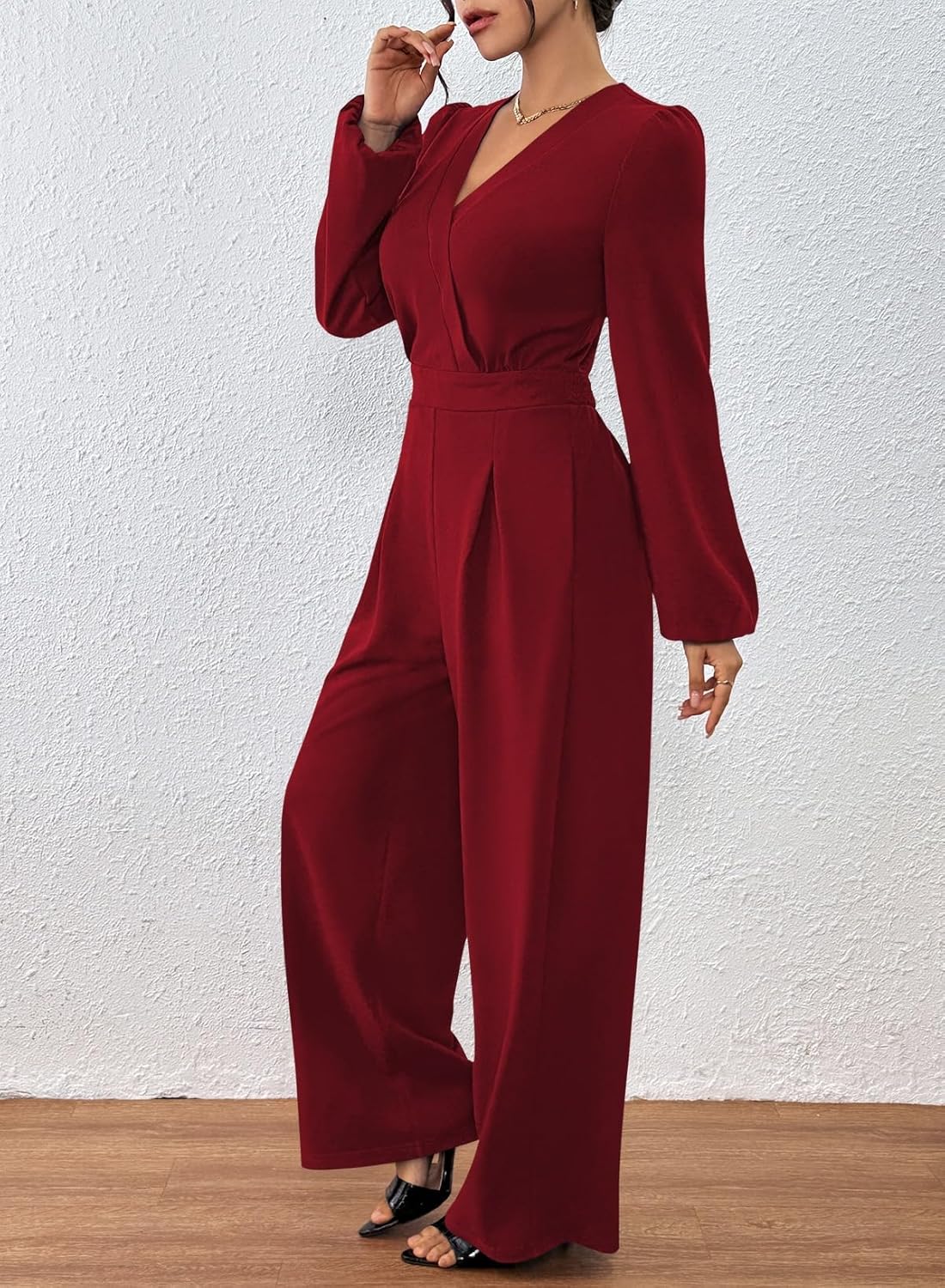 Pink Queen 2026 Jumpsuits for Women Dressy Long Sleeve V Neck Wide-Leg Romper Business Casual Outfits - Image 7