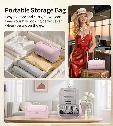 Miniatura 7 de Kit de cepillo de secador de pelo 9 en 1, potente secadora profesional de aire caliente de 1200 W con funda, rizador de aire automático de 110,000
