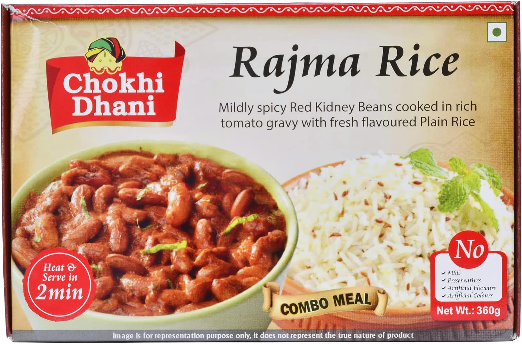 Chokhi Dhani Rajma with Rice | Ready to Eat Rajma Chawal Meal | Instant Premix | Heat & Eat in 2 Minutes | Microwavable Homestyle Food (Pack of 1, 360g)