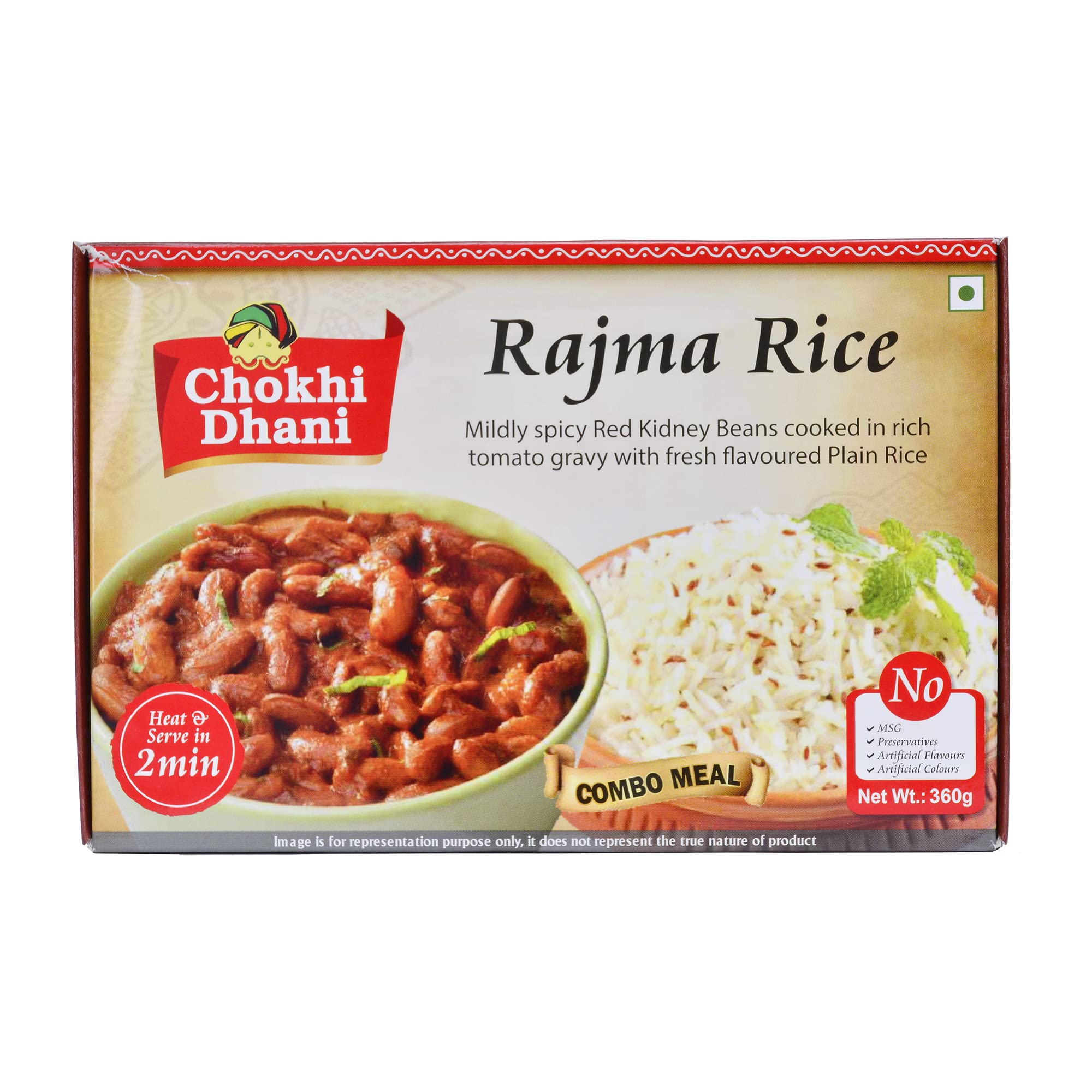 Chokhi Dhani Rajma with Rice | Ready to Eat Rajma Chawal Meal | Instant Premix | Heat & Eat in 2 Minutes | Microwavable Homestyle Food (Pack of 1, 360g)