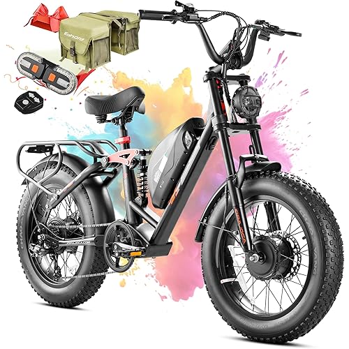 eAhora Terra/Luna 2 Dual Motor 33-31Mph Electric Bike for Adults 3000W/1500W Ebike with Removable 48V 20Ah/15Ah Battery 20'' * 4.0 Fat Tire All Terrain Ebikes, SHM 7-Speed Gear Electric Bicycle