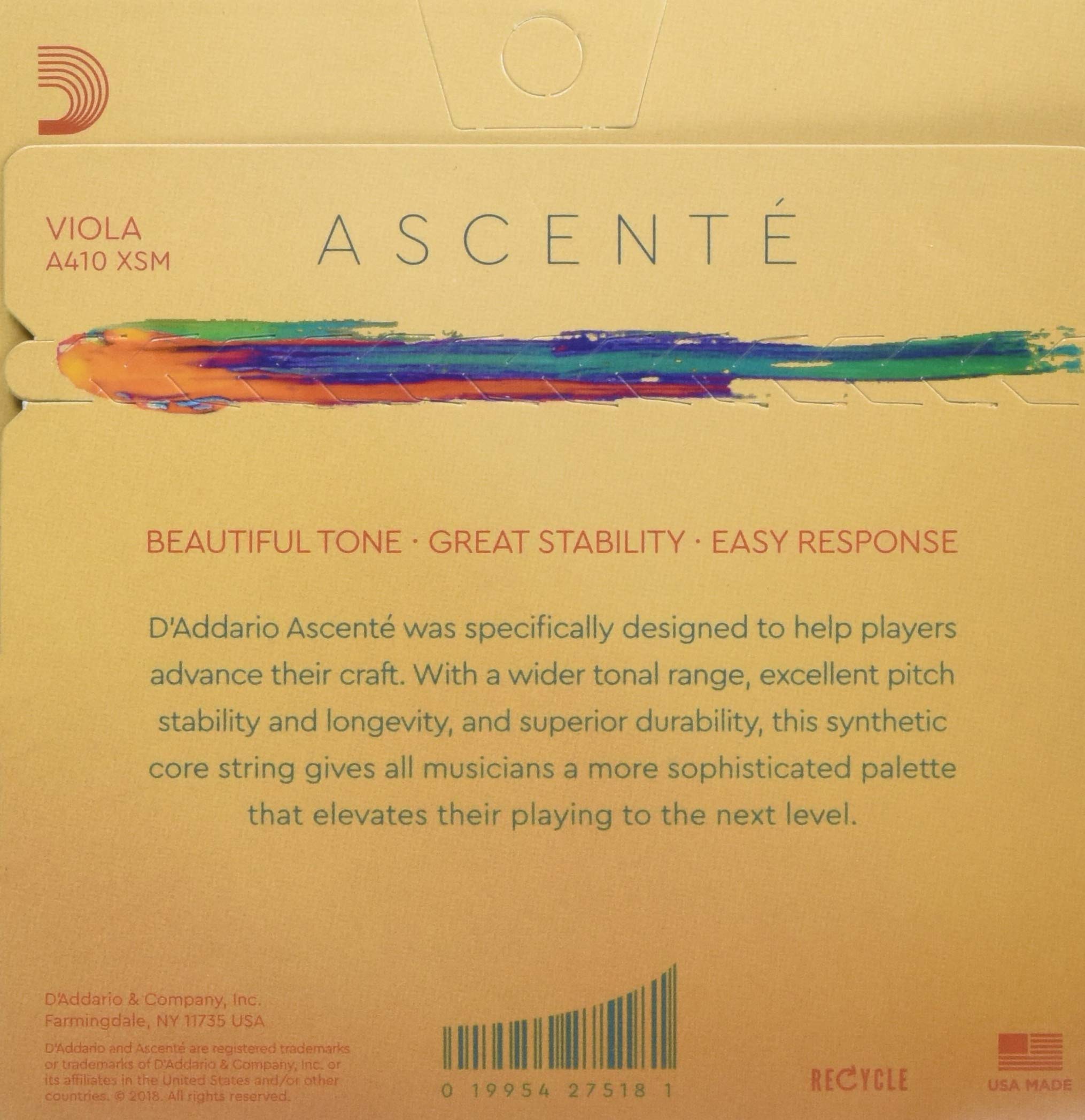 D'Addario Ascenté Viola String Set, Extra-Short Scale, Medium Tension