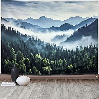TUGCAY Misty Mountain Forest Tapestry Foggy Tree Tapestry Nature Scenery...