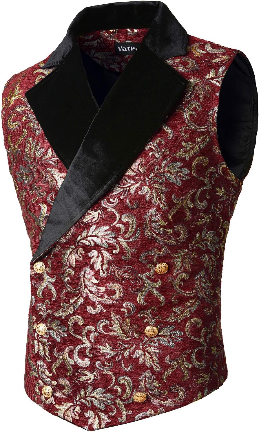 VATPAVE Mens Victorian Double Breasted Vest Gothic Steampunk Waistcoat