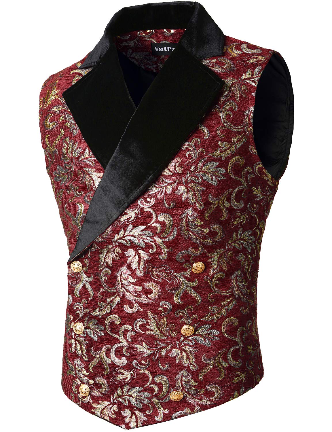 VATPAVEMens Victorian Double Breasted Vest Gothic Steampunk Waistcoat