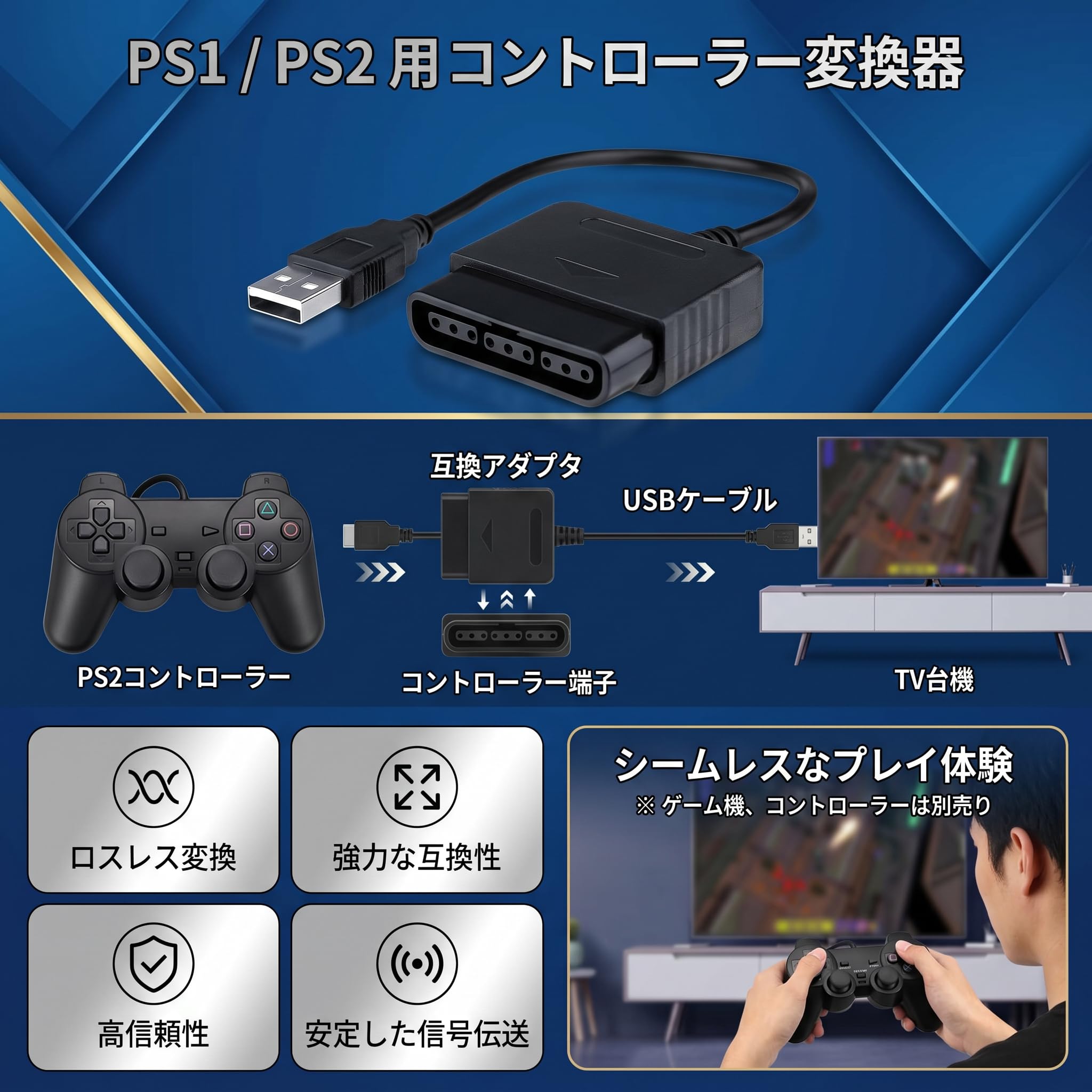 Amazon.co.jp: PS2 to PS3/PC コントローラーアダプター 汎用 PS2