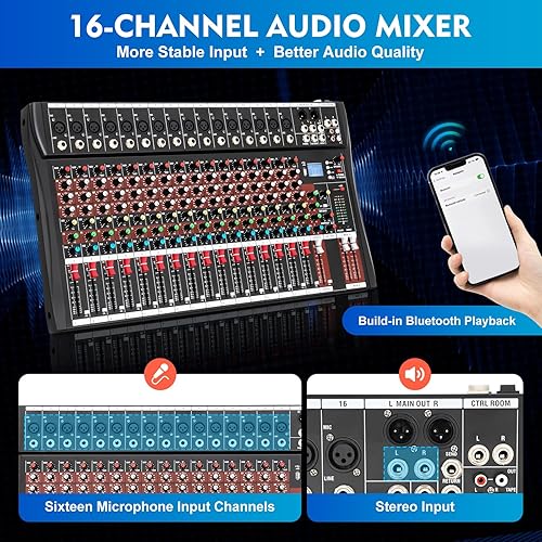 Miniatura 3 de Mezclador de audio de 10 canales consola de mezcla de sonido mezclador de audio profesional Phantom Power sistema de consola de DJ con tarjeta de