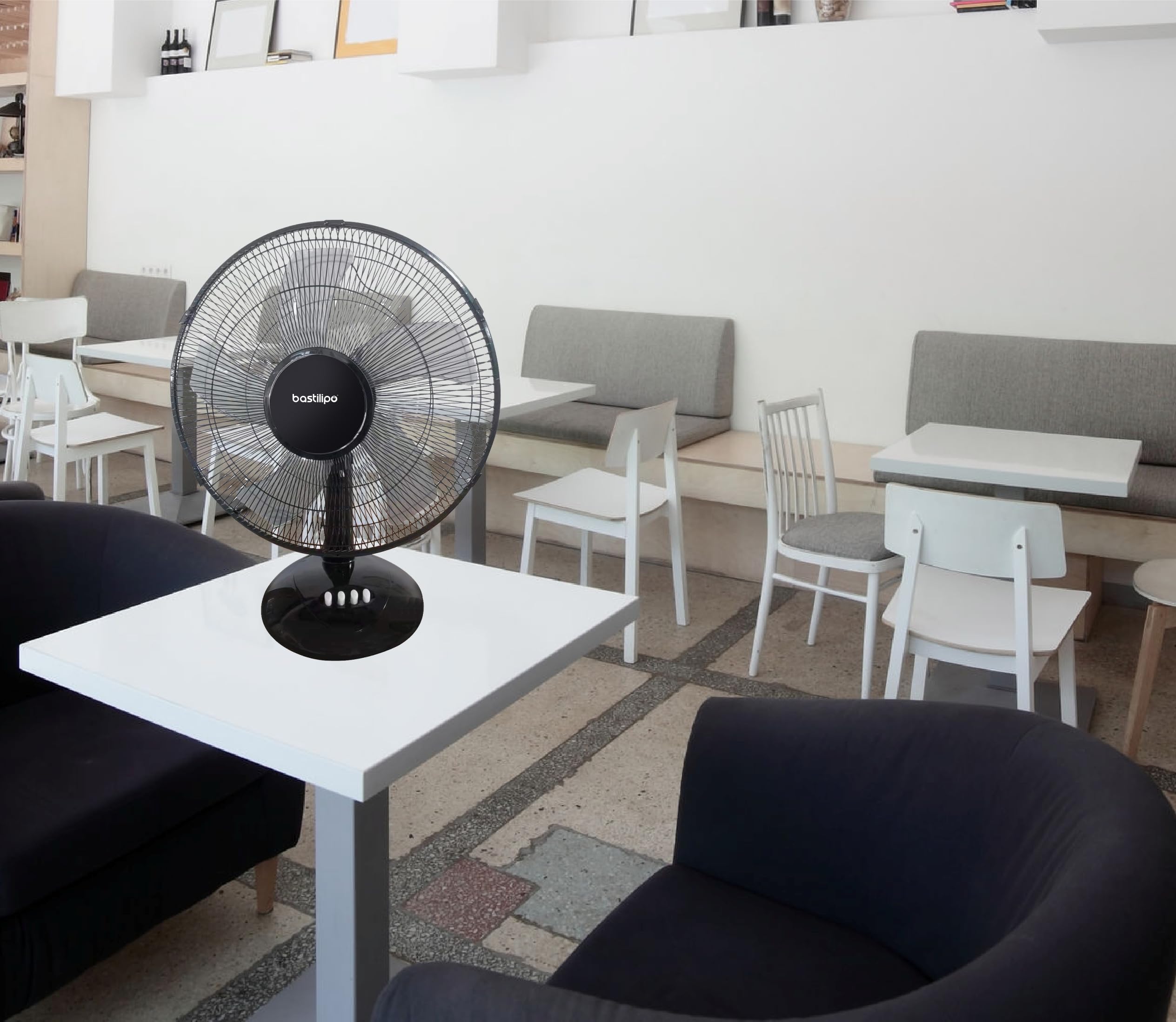 Bastilipo - Ventilateur de table 40 cm - Puissance 50 W - 3 vitesses, Barrosa, Noir
