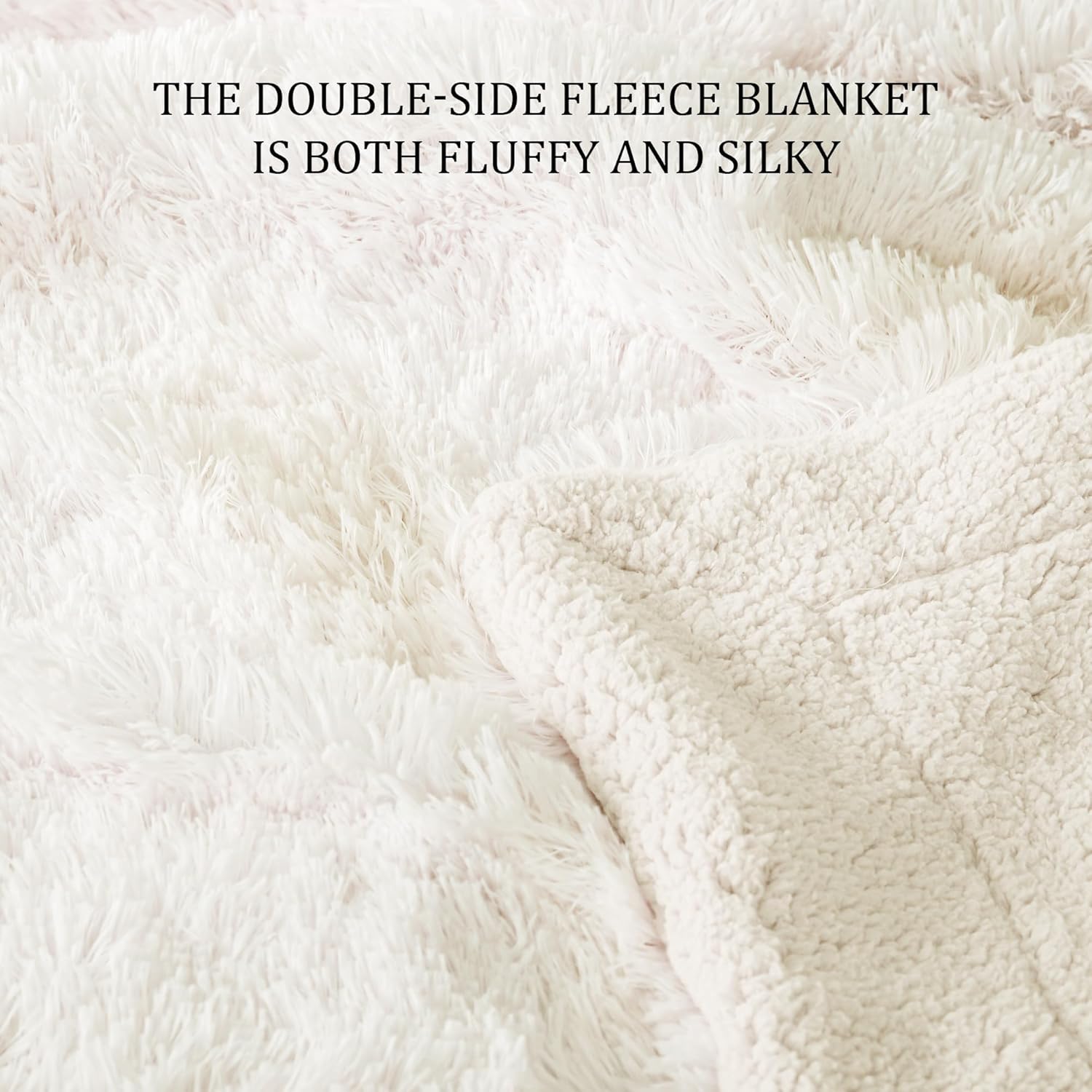 Exclusivo Mezcla Fuzzy Faux Fur Bed Blanket Queen Size, Reversible Shaggy Sherpa Fleece Blankets, Fluffy Plush Warm Throws for Couch, Bed, 90X90 Inches, White