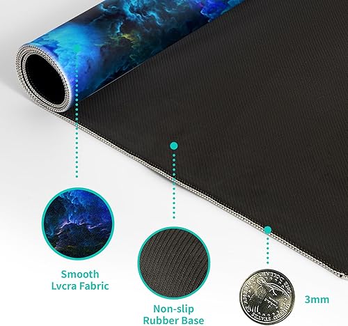 Miniatura 8 de Dazzling - Alfombrilla de mouse para juegos de galaxia, 27.6 x 11.8 pulgadas, azul, morado, galaxia nebulosa, universo, espacio, grande, base de