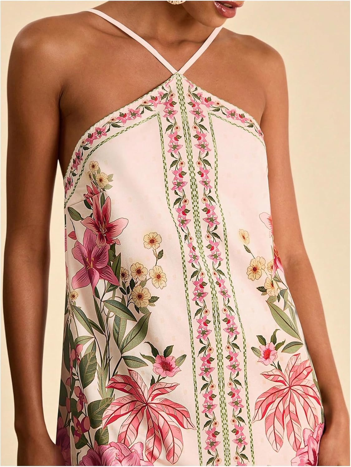 RoseSeek Women's Boho Tropical Tie Backless Halter Dresses Sleeveless Vacation Beach Short Dress - Image 4