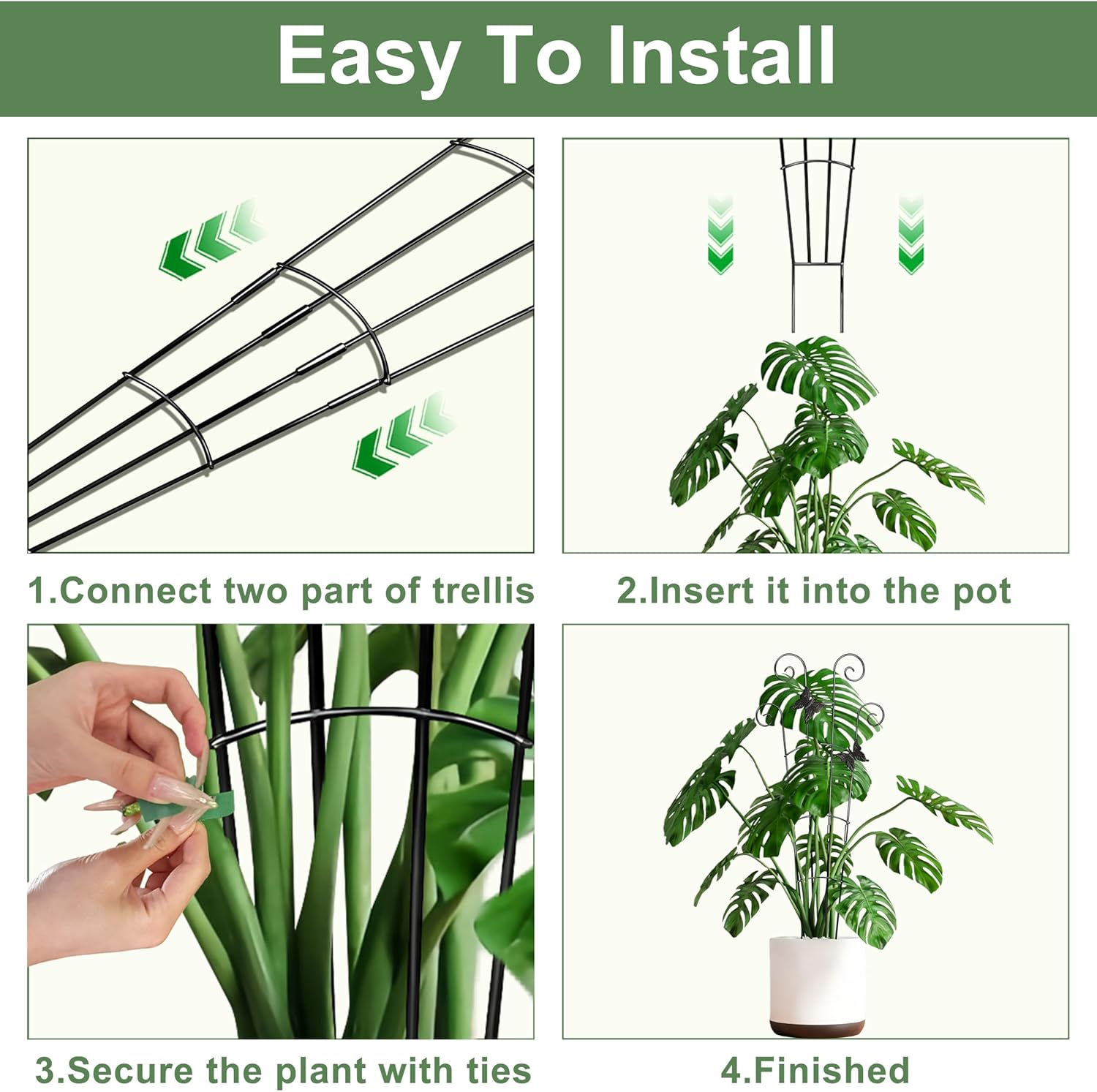 30'' Larger Plant Trellis Indoor, Expandable Metal Trellis for Climbing Plants Indoor, House Plant Climbing Support for Monstera Hoya Pothos, 4P