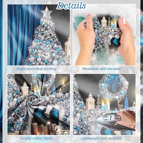 Miniatura 5 de Avezano Telón de fondo de Navidad para chimenea, cajas de regalo de juguete, fondo de árbol de Navidad para fotografía, decoración de fiesta de