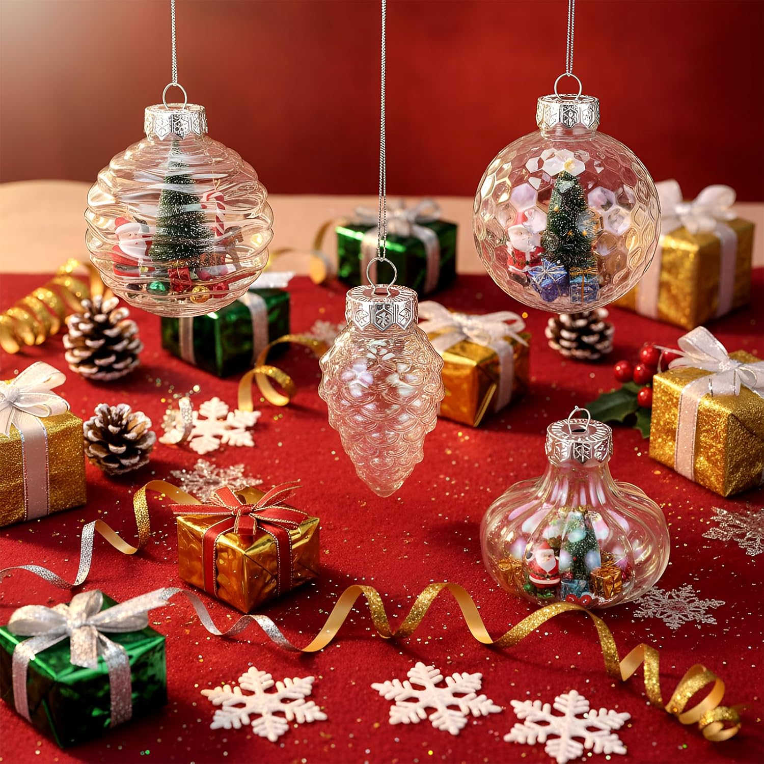 48 Pcs Christmas Fillable Ornaments Ball 3.15 Inch Clear Plastic Ornaments DIY Craft Transparent Ball for Christmas Wedding Xmas Holiday Party Tree Decor Home (Iridescent)