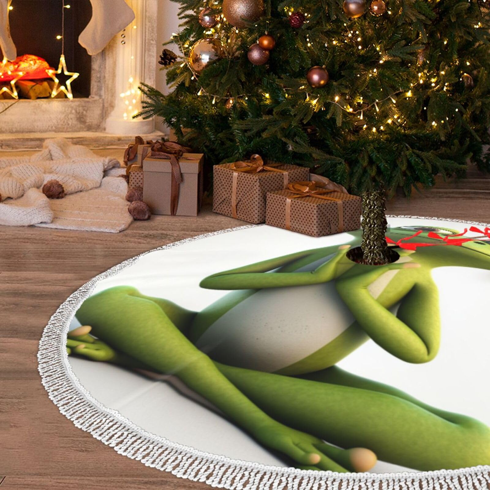 Jupe de sapin de Noël avec pompon pour une décoration de salon festive et amusante