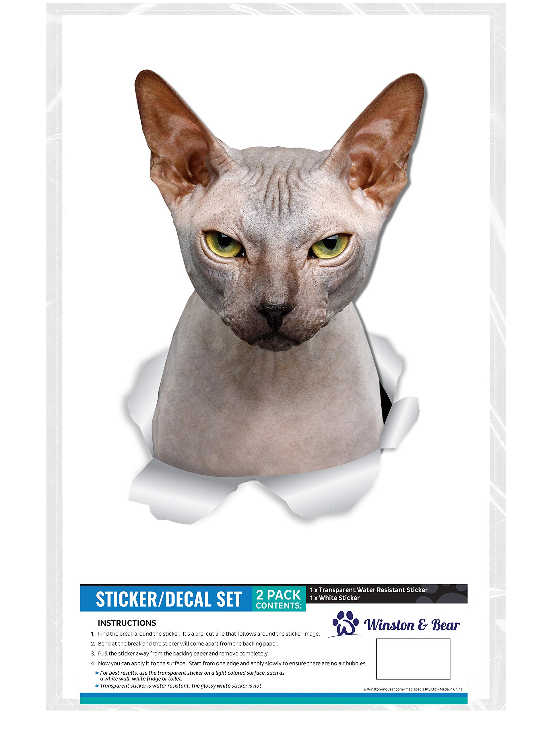 2 Stück Sphynx-Katzen-Wandaufkleber – 3D Vinyl-Aufkleber Für Auto, Fenster & Wand