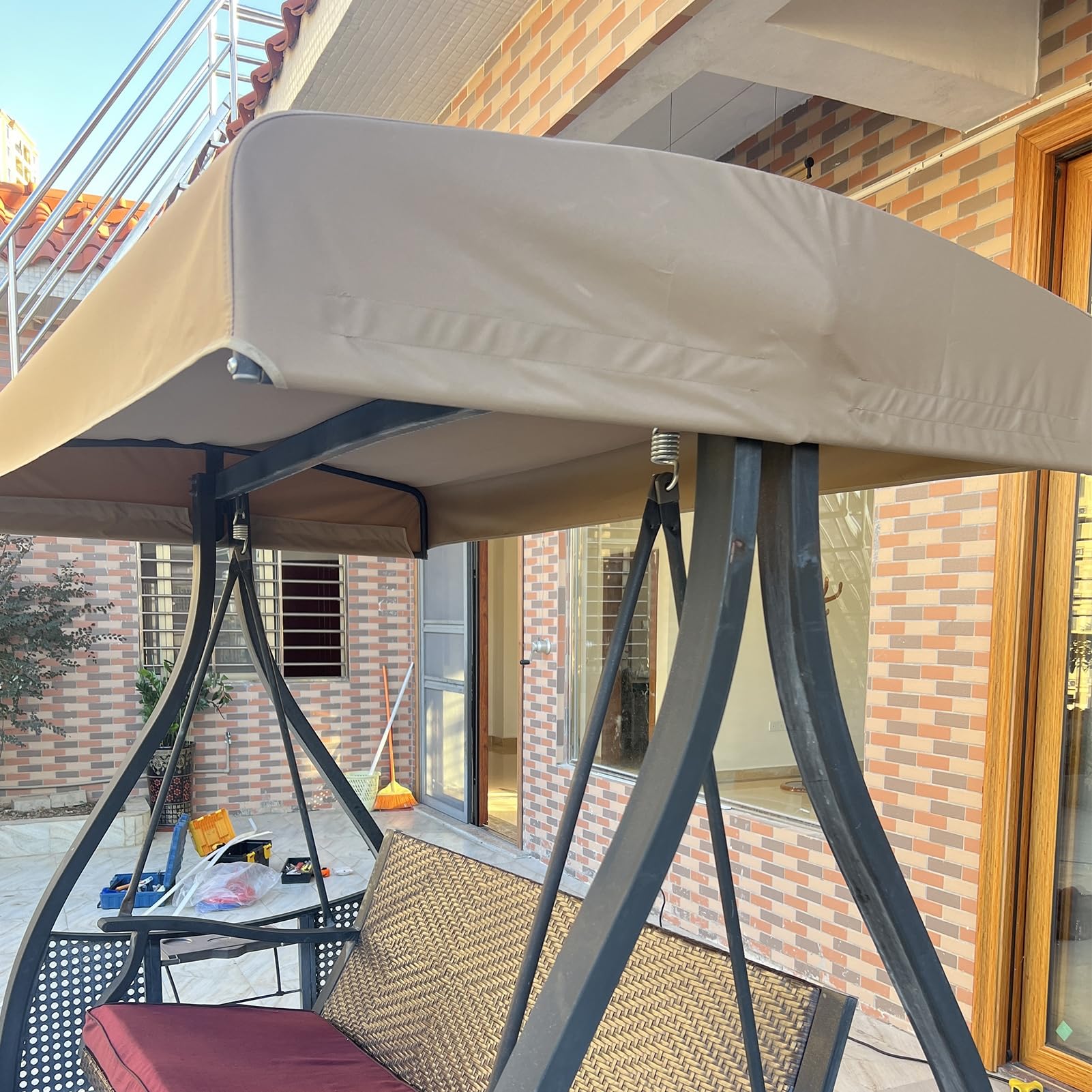 Toldo de repuesto para columpio de exterior, tela de poliéster impermeable para banco de 23 plazas, color azul, 192 x 124 cm, perfecta para patio, porche, duradera y elegante