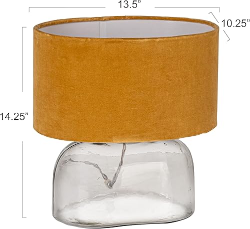 Miniatura 2 de Creative Co-Op Lámpara de mesa moderna con base de vidrio y pantalla de terciopelo, amarillo mostaza