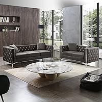 Vista 8 de mikibama Juego de 2 sofás de terciopelo para sala de estar, 2 sofás de 3 plazas con botones, modernos sofás tapizados de 3 asientos con adornos