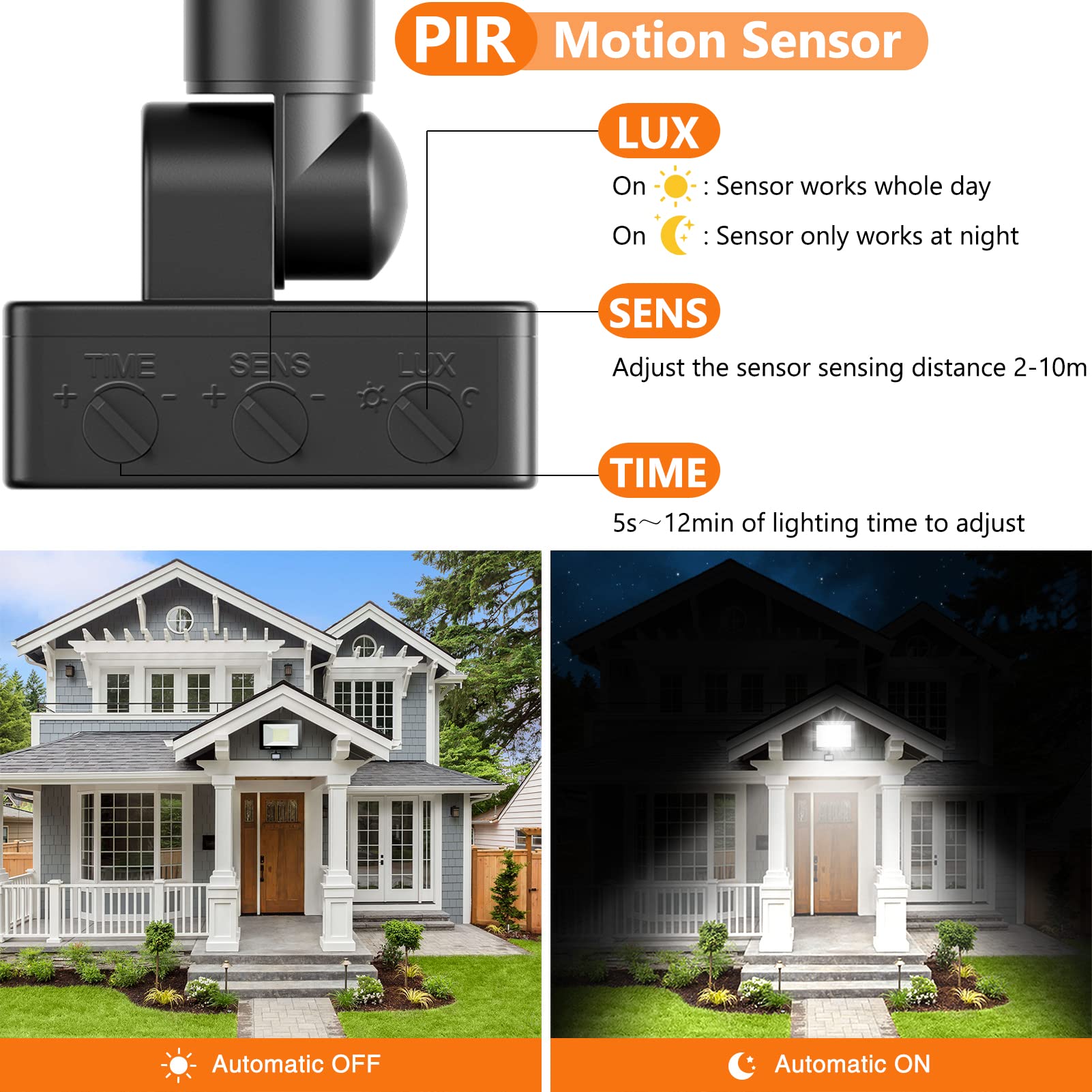 YIQIBRO Faretto con Sensore di Movimento 100W, 10000LM 6500K Faro LED Esterno con Sensore Movimento, Impermeabile IP67 Lampada Esterno per Giardino, Terrazza, Garage, Corridoi