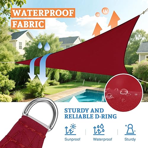 Miniatura 2 de Toldo impermeable triangular derecho de 16 x 16 x 23 pies, toldo impermeable para patio al aire libre, jardín, terraza, pérgola (rojo)