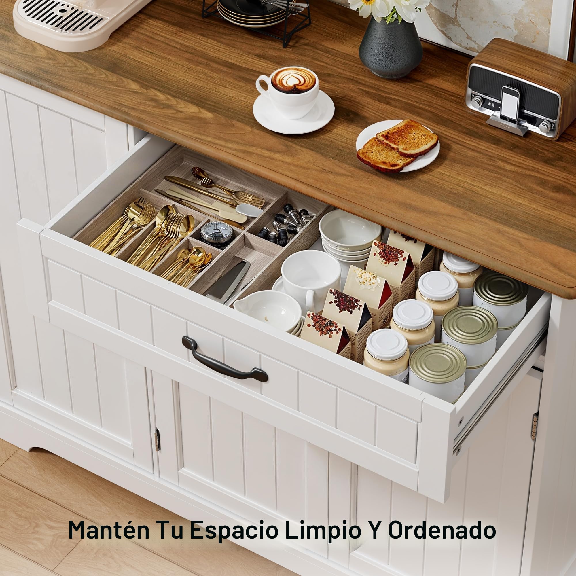 Xbro Aparador de Cocina con Cajón y Puertas, Mueble Auxiliar de Almacenaje con Estantes, para Cocina, Salón o Comedor, de Estilo Moderno, 105×40×84,5 cm