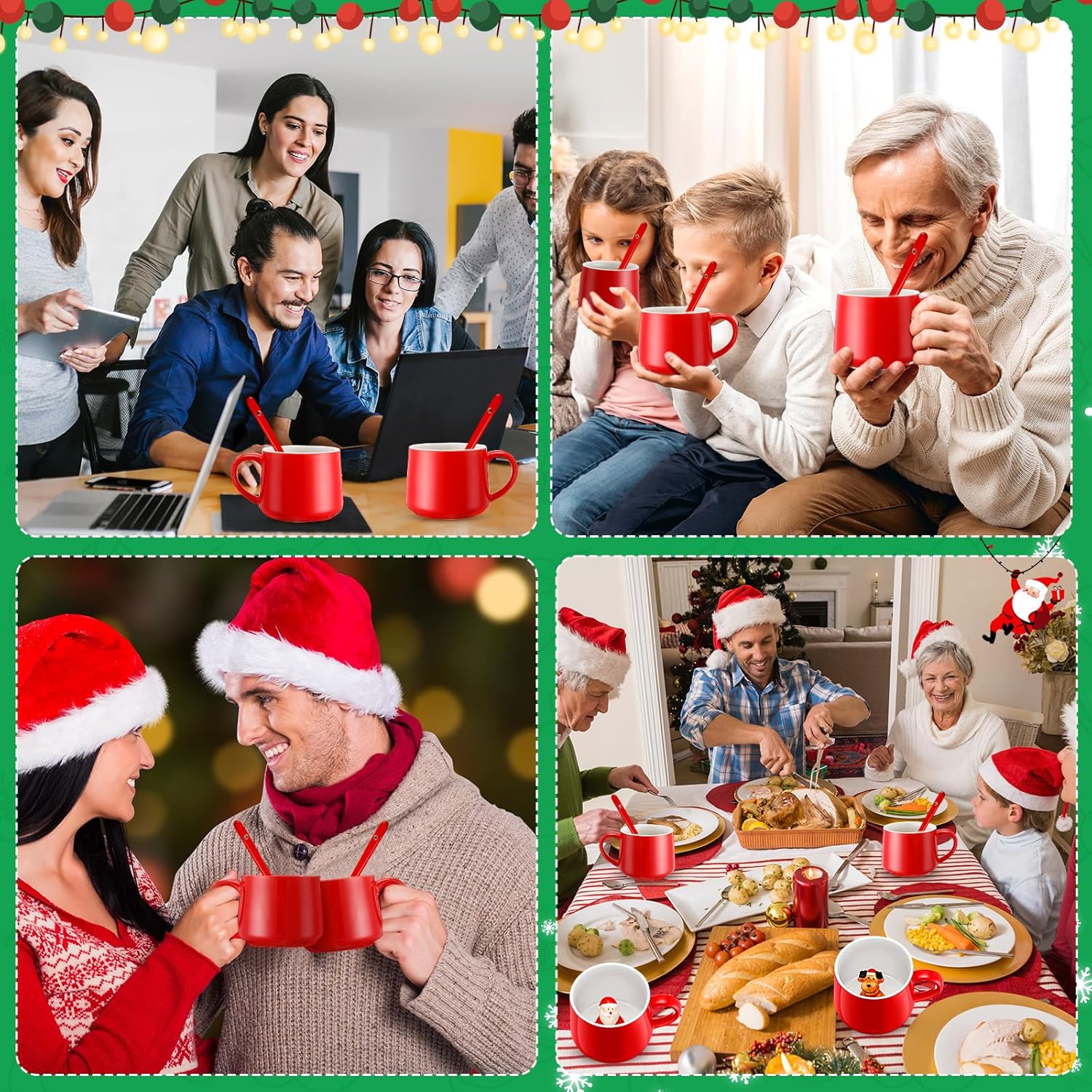 Uiifan 4 Pcs 3D Christmas Coffee Mugs 13.5 oz Hot Cocoa Mug Ceramic Snowman Santa Christmas Tree Penguin Inside Cup Cute Animal Figurine Mug Cartoon Bear cup for Women Men Office Gift(Warm Style)