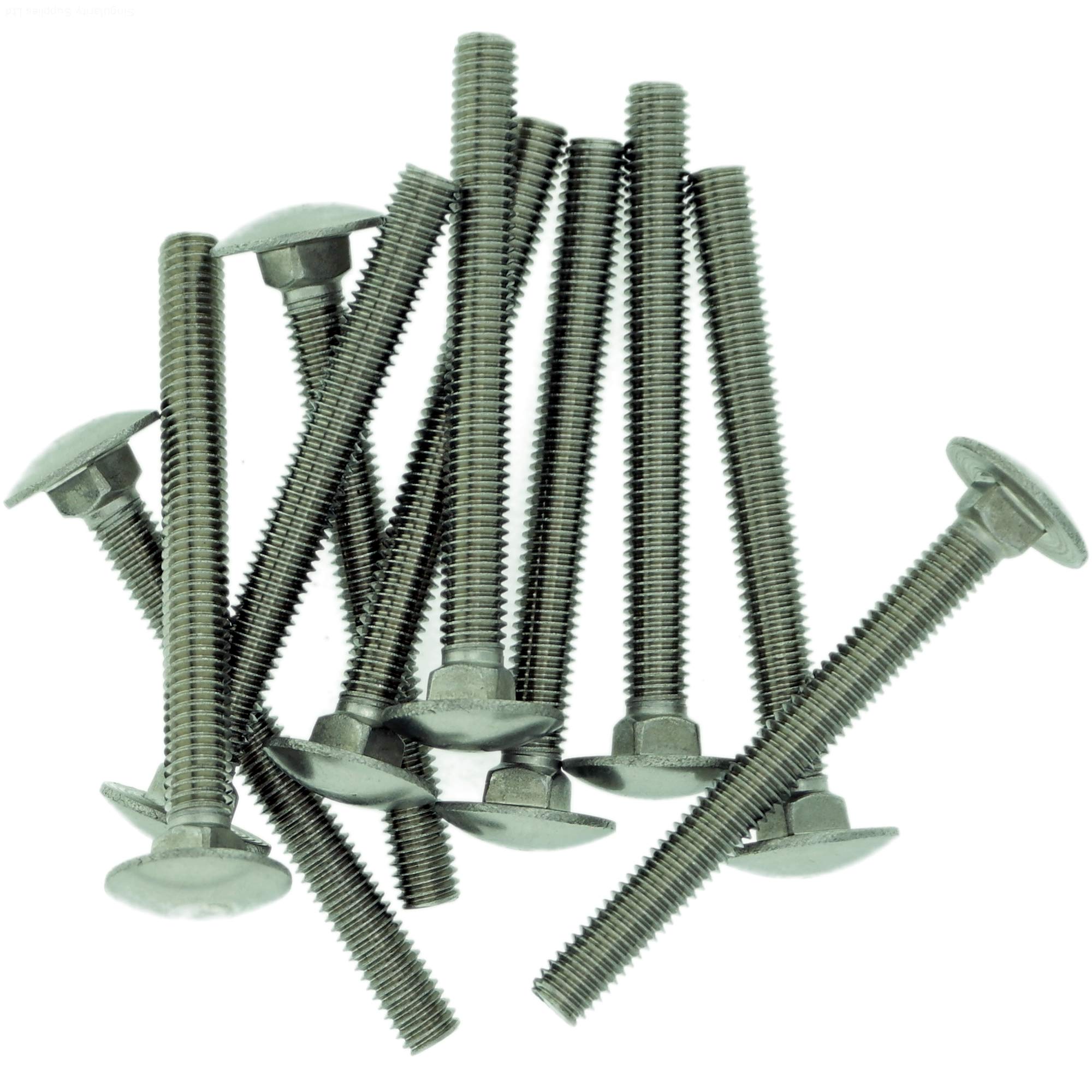 Singularity Supplies M6 (6Mm X 55Mm) Cup Square Carriage Bolt (Fully Threaded) - Stainless Steel (A2) (Pack Of 10)